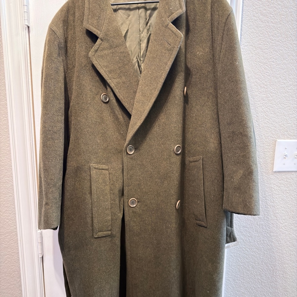 Hugo Boss Olive Wool Double-Breasted Pea Coat